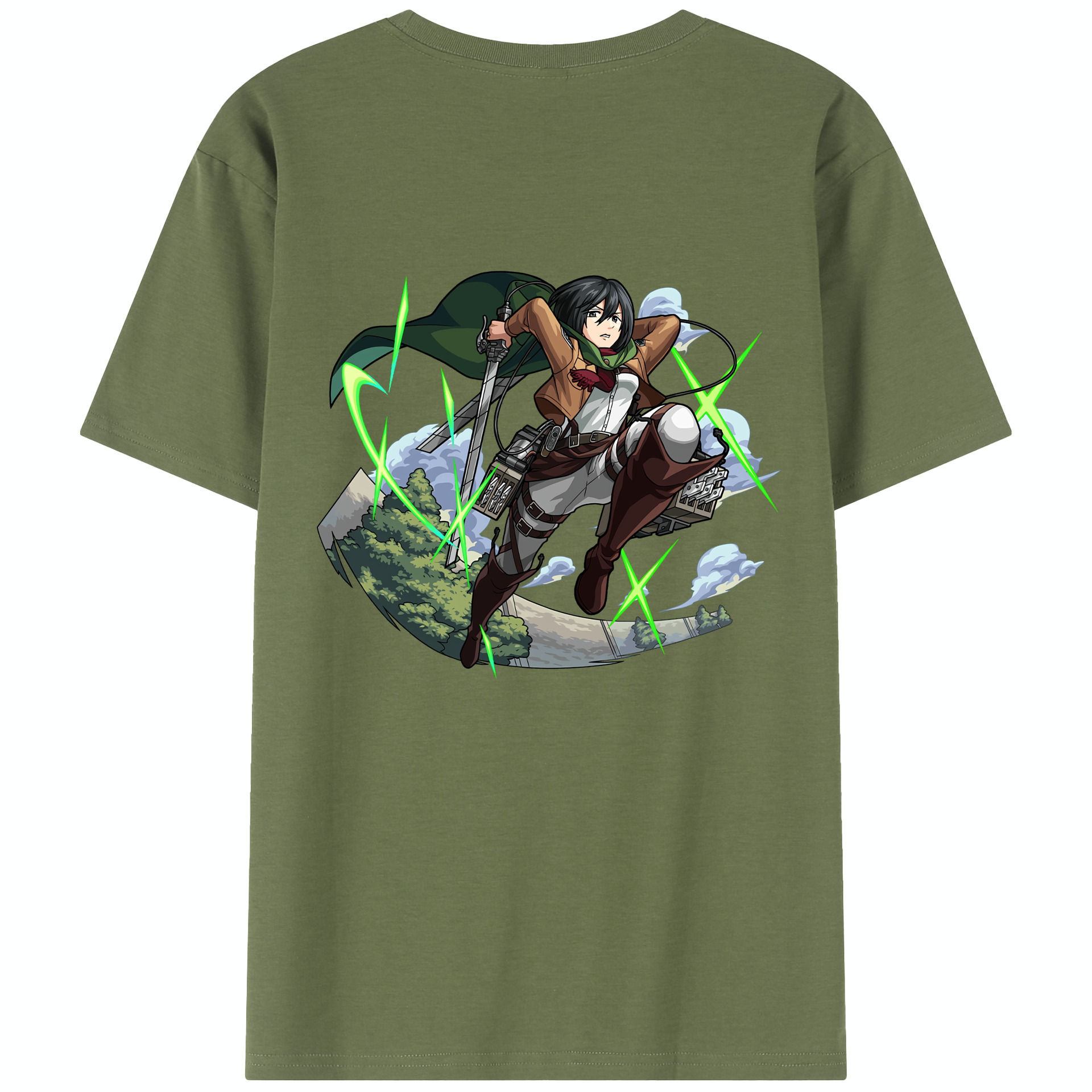 （画像用） 進撃の巨人 ミカサ·アッカーマン Attack on Titan Mikasa Ackerman 綿100％半袖Tシャツ（背面プリント）